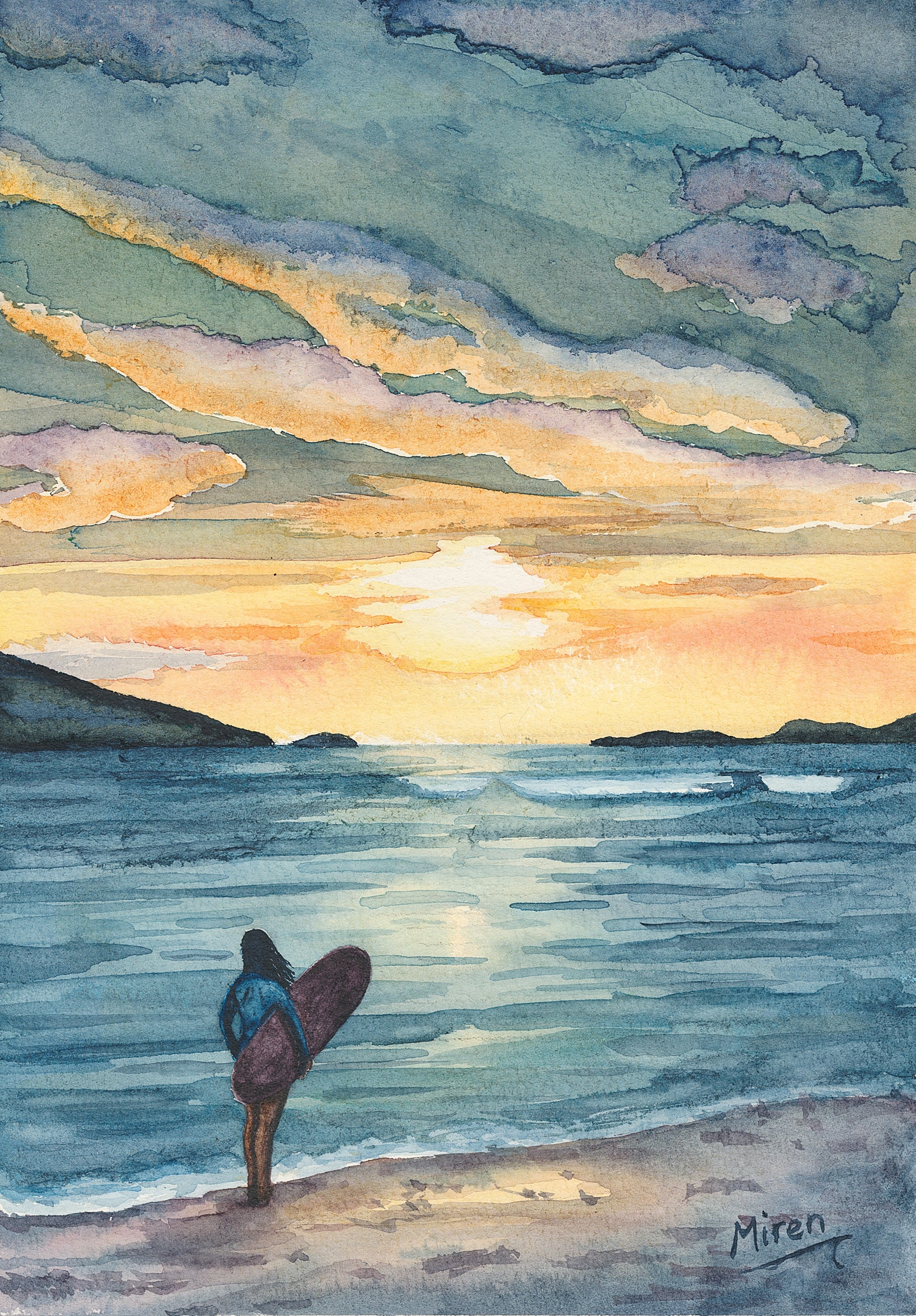 Sunset Surf Folded Art Card