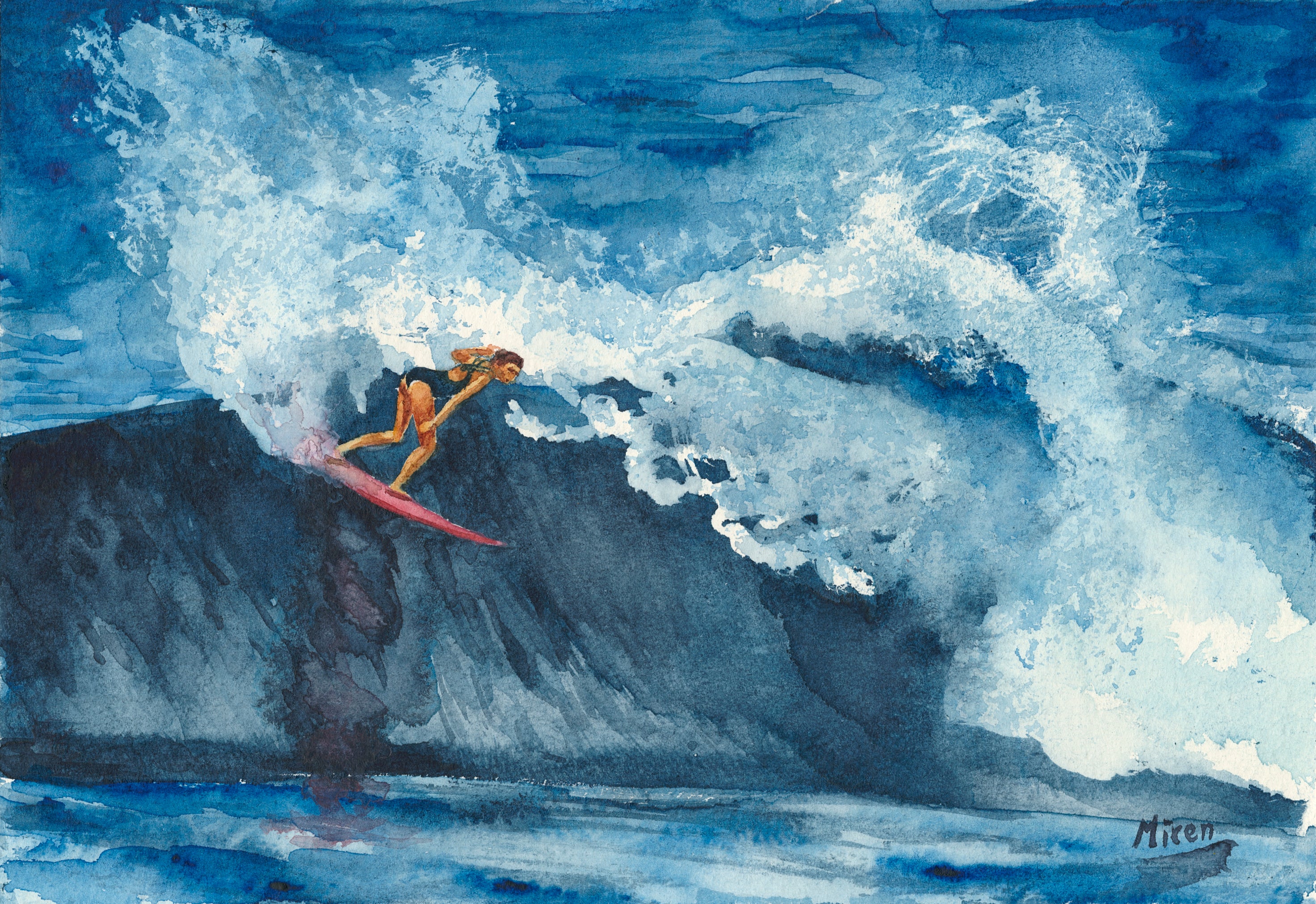 Big Wave Surfer Folded Art Card